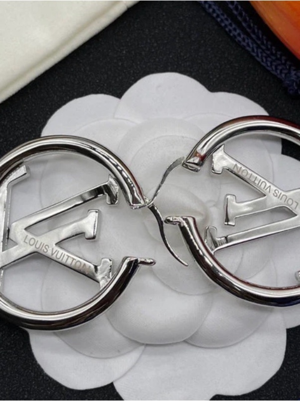 Fashion Inspired Silver Crystal Pavé Hoop Earrings Stamped - Picture 4 of 4
